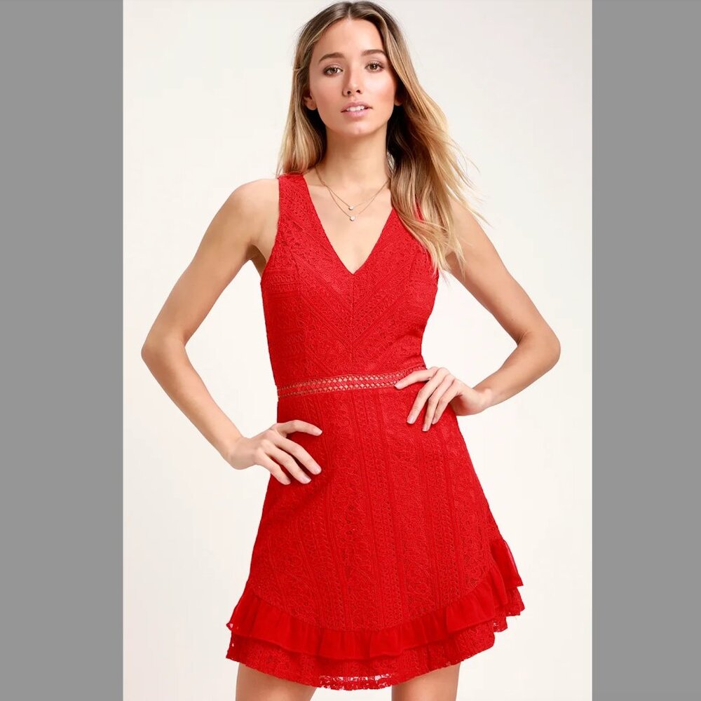 Lulus Love You Always Red Lace Skater Dress